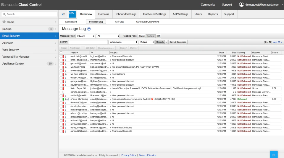 screenshot of Barracuda Email Protection